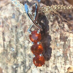 Orange Kyanite & Natural White Zircon .925 Pendant Natural Gemstones Sterling
